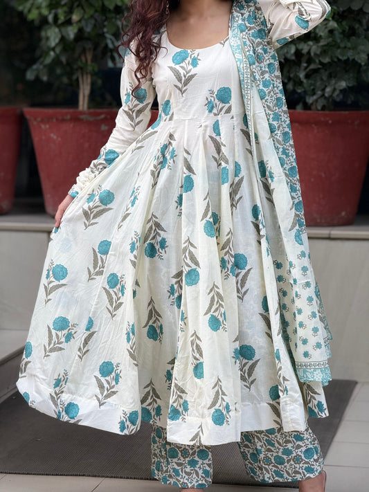 Anarkali ghera cotton suit set