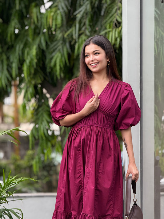 Wine one piece midi dress