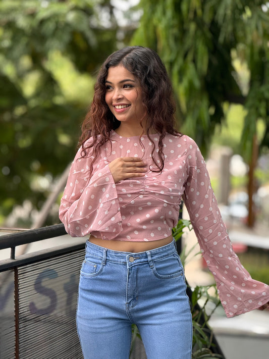 polka dot bell sleeve partywear top