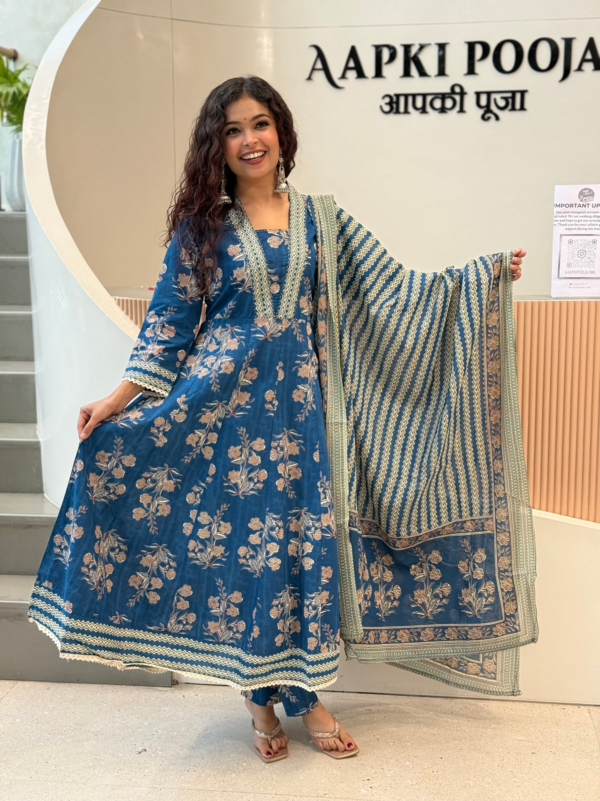 Flower print V nack cotton suit 3 piece set
