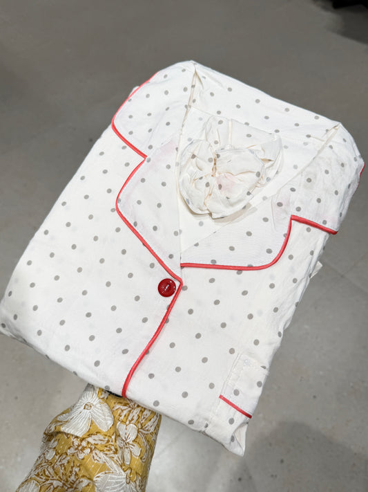 Polka Dot Cloud Cotton 4-Piece Night Suit Set