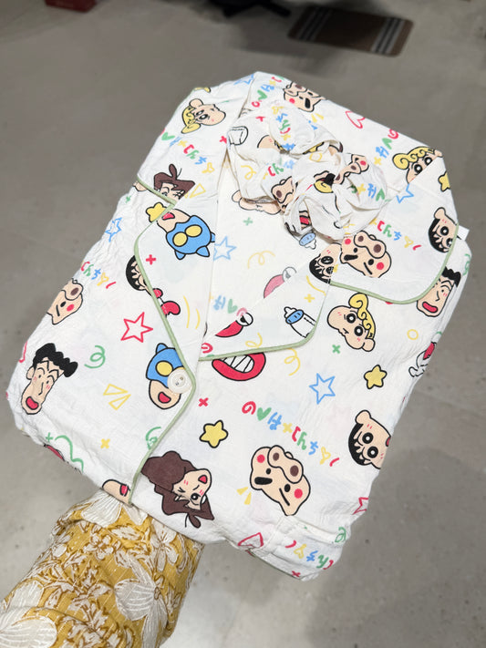Shinchan Print Cloud Cotton 4-Piece Night Suit Set