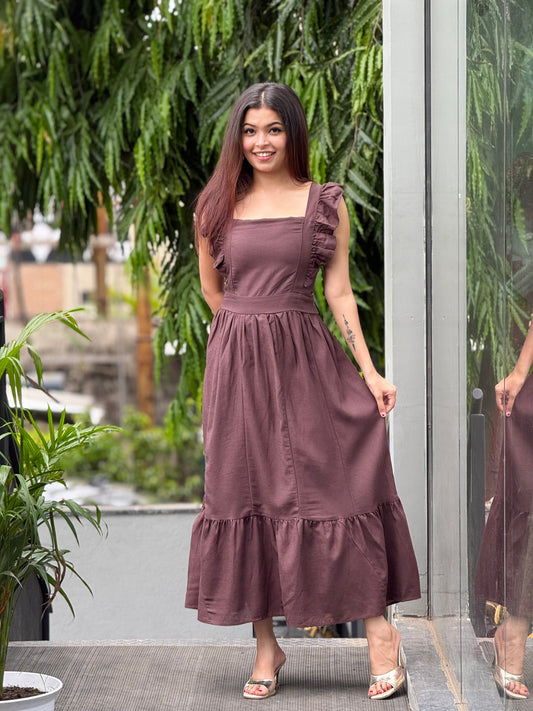 Ruffle sleeves one piece dress