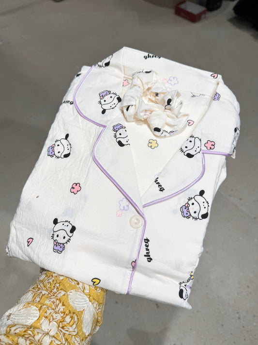Pochacco Lavender Cloud Cotton 4-Piece Night Suit Set