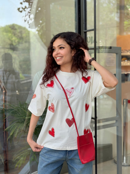 Sparkly Sequin Heart Casual Tee