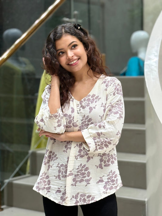 floral button detail top