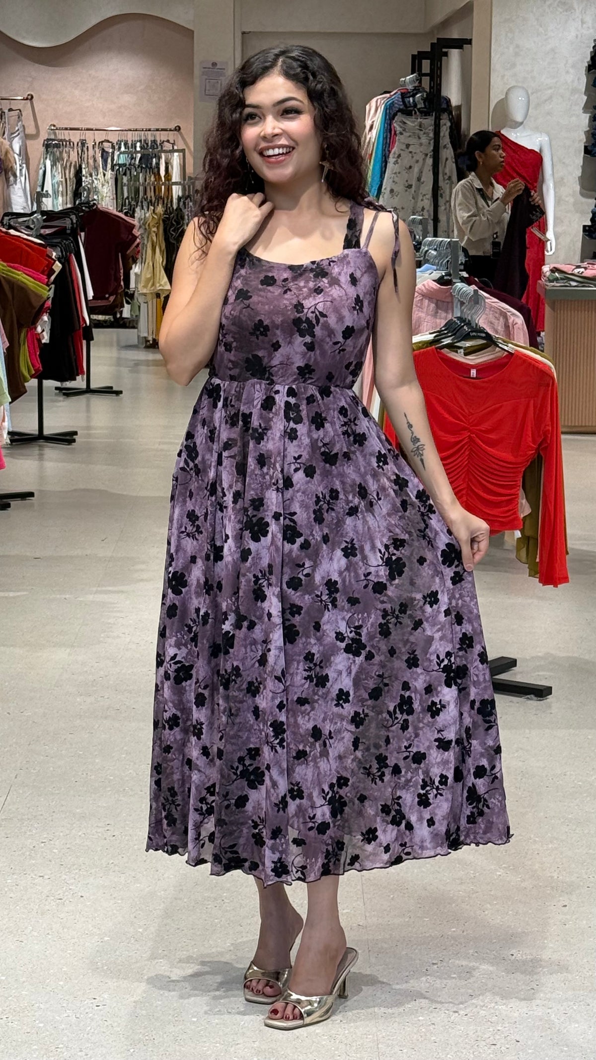 floral velvet one piece dress