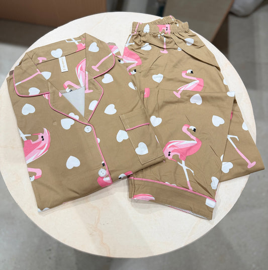 Flamingo heart 2 piece night suit set