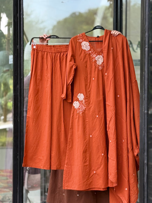 Embroidered Pure Cotton 3 Piece Suit