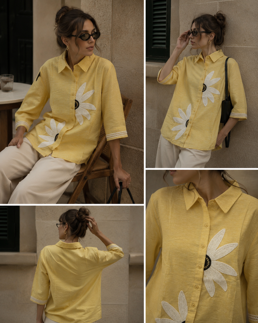 Pink Floral Applique Shirt Tunic