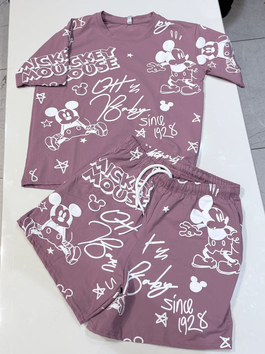 co-ord cute micky tshirt with shorts