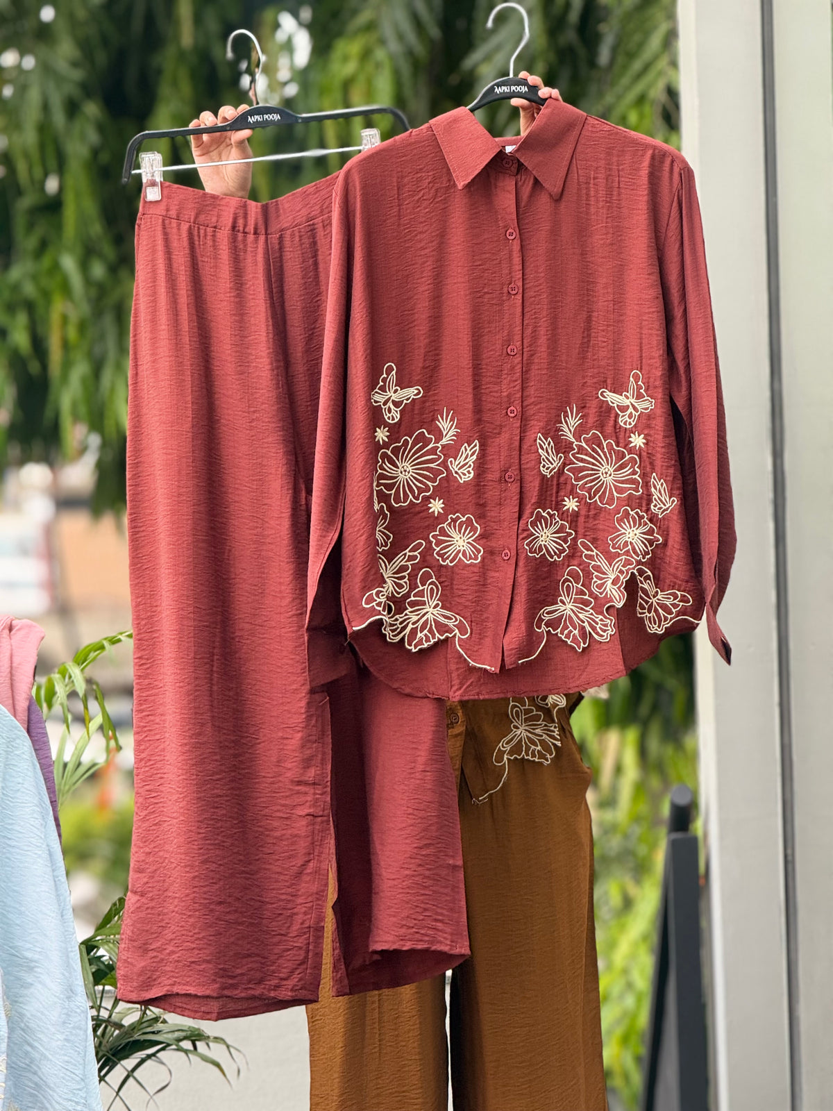 Embroidered shirt pant co-ord set