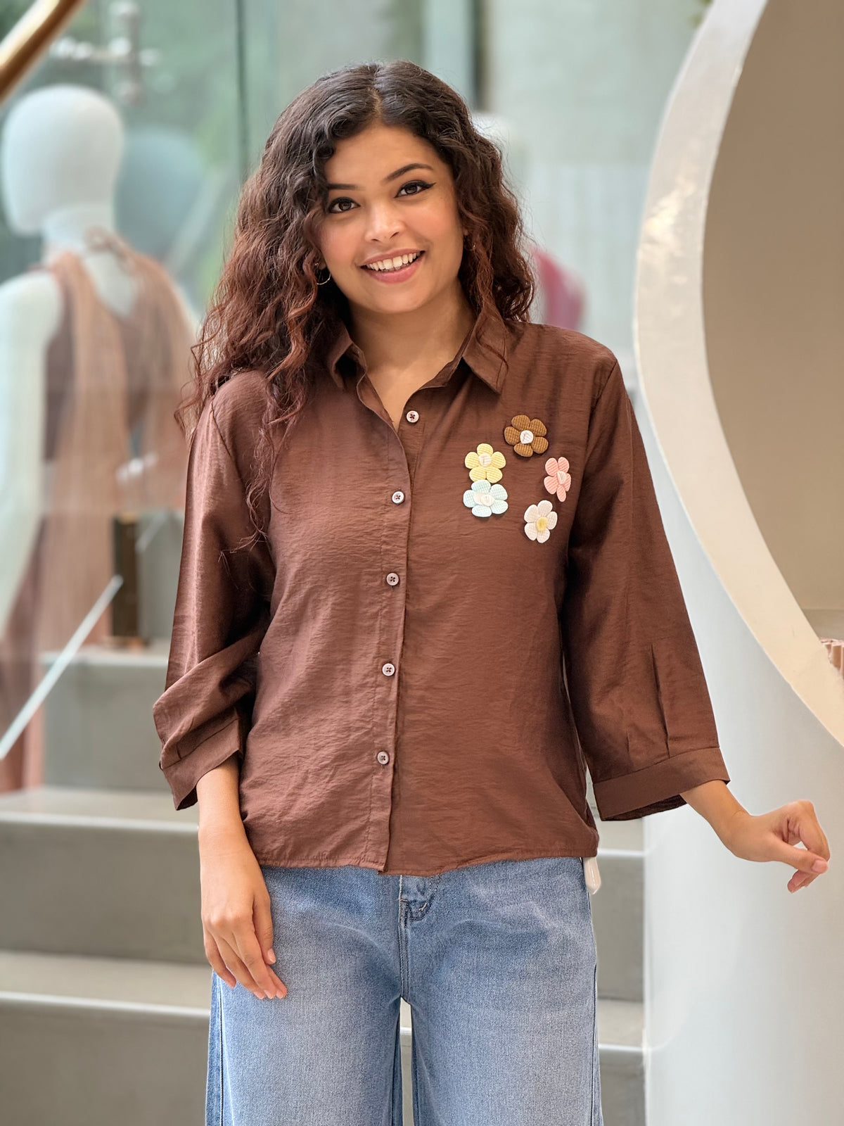 Partywear shirt with floral patch