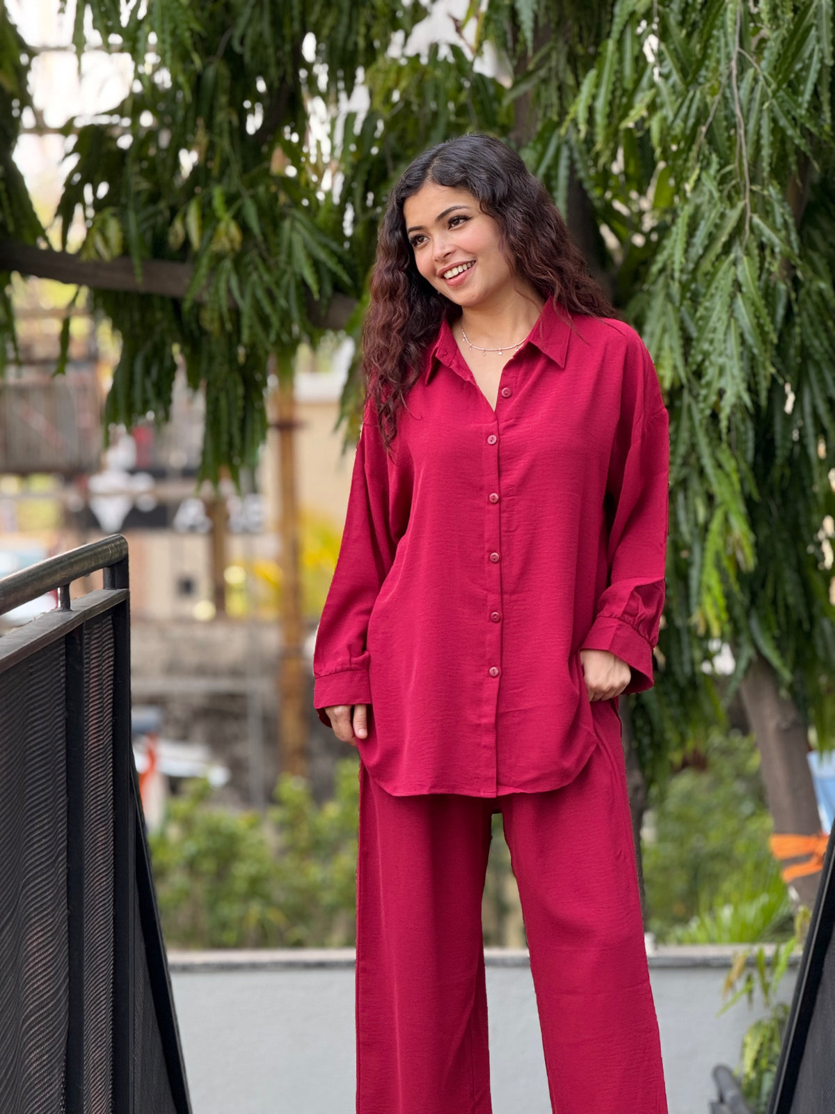 Women’s Elegant Cord  Set – Button-Down Shirt & Relaxed Fit Pants