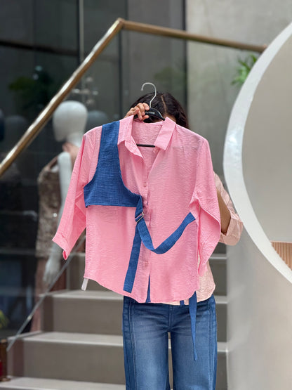 Partywear inbuilt belt shirt