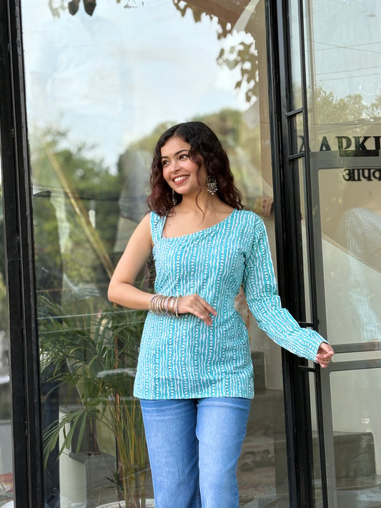 One-Shoulder Printed Cotton  Top