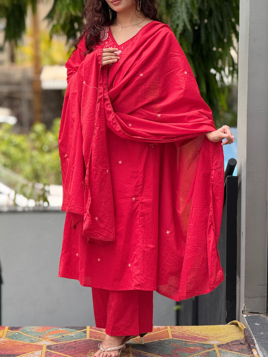 Women’s Traditional Red Embroidered Salwar Suit Set