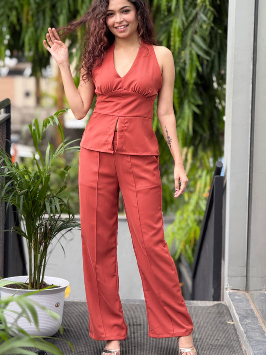 Halter neck co-ord front cut co-ord set