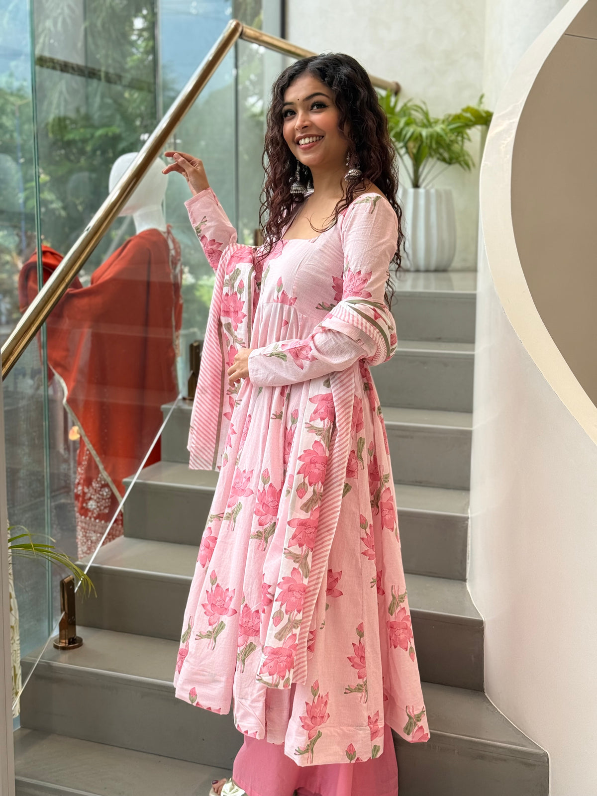 Elegant Cotton Anarkali 3-Piece Set | Kurta, Bottom & Dupatta