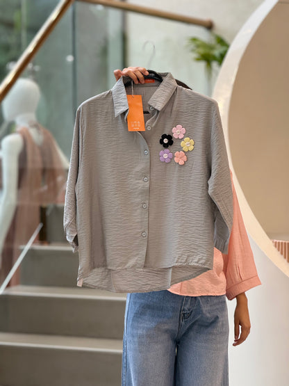 Partywear shirt with floral patch