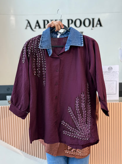 Partywear shirt with denim collar