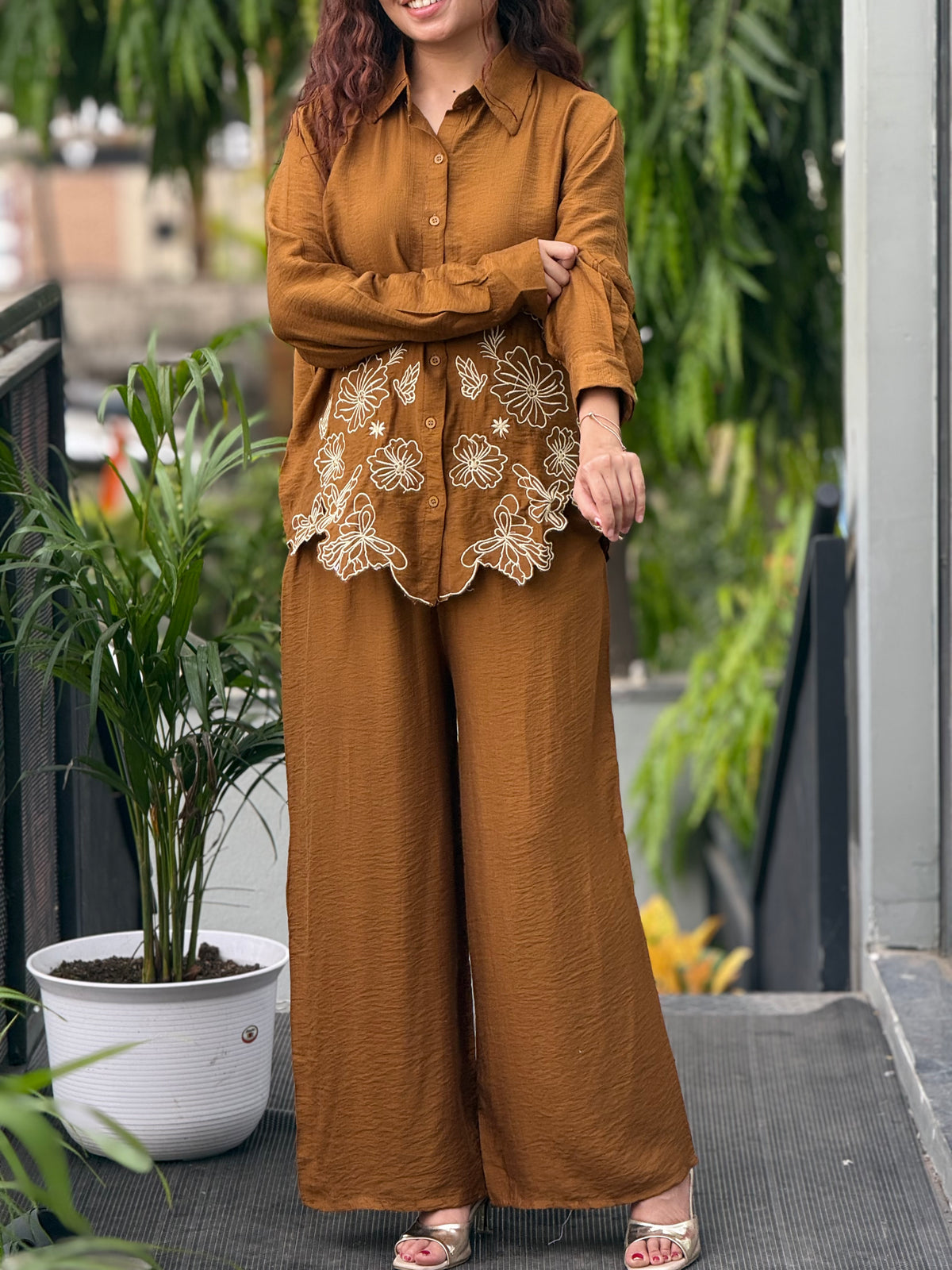 Embroidered shirt pant co-ord set