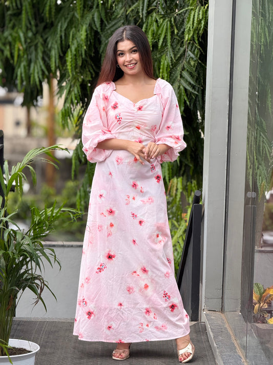 One piece floral tie die print dress