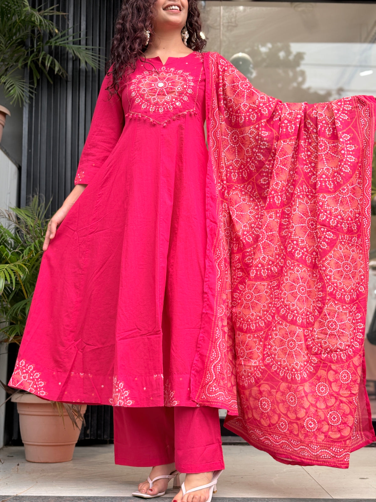 3 piece printed mirror work partywear suit set