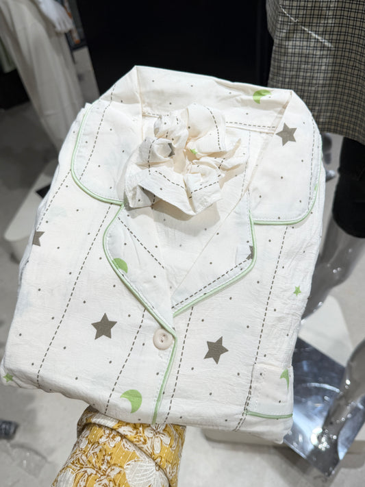 Celestial Print Cloud Cotton 4-Piece Night Suit Set