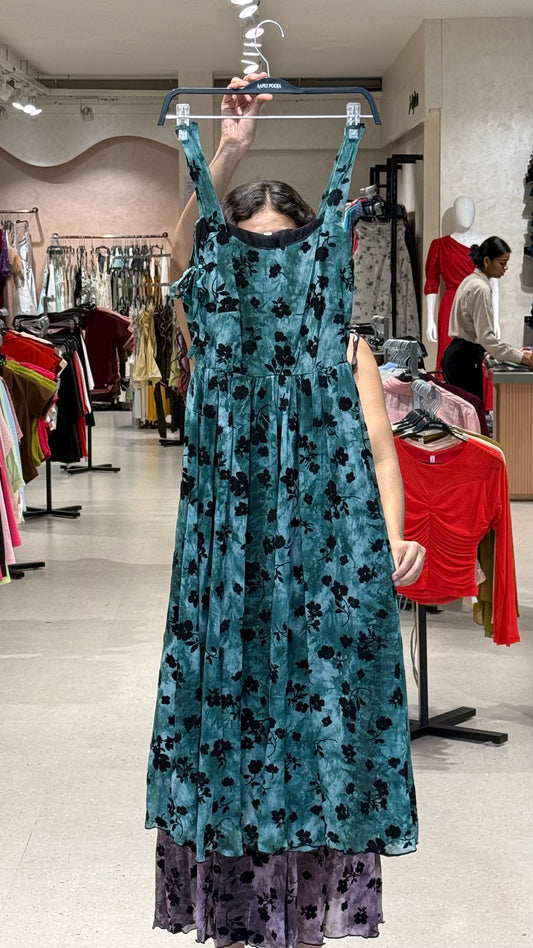 floral velvet one piece dress