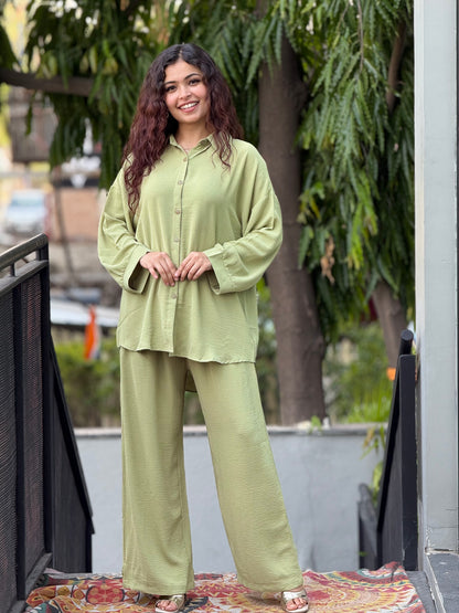 Women’s Elegant Cord  Set – Button-Down Shirt & Relaxed Fit Pants