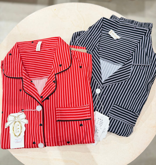 horizontal lines with little heart 2 piece night suit set