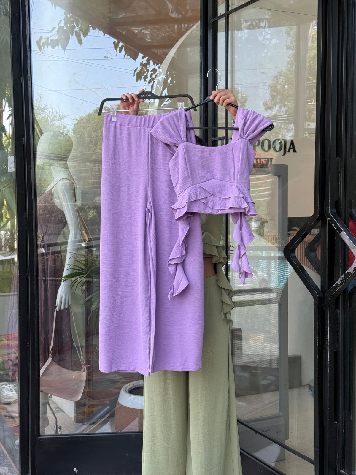 Ruffle Co-Ord Set for Women | Chic Crop Top & Wide-Leg Pants