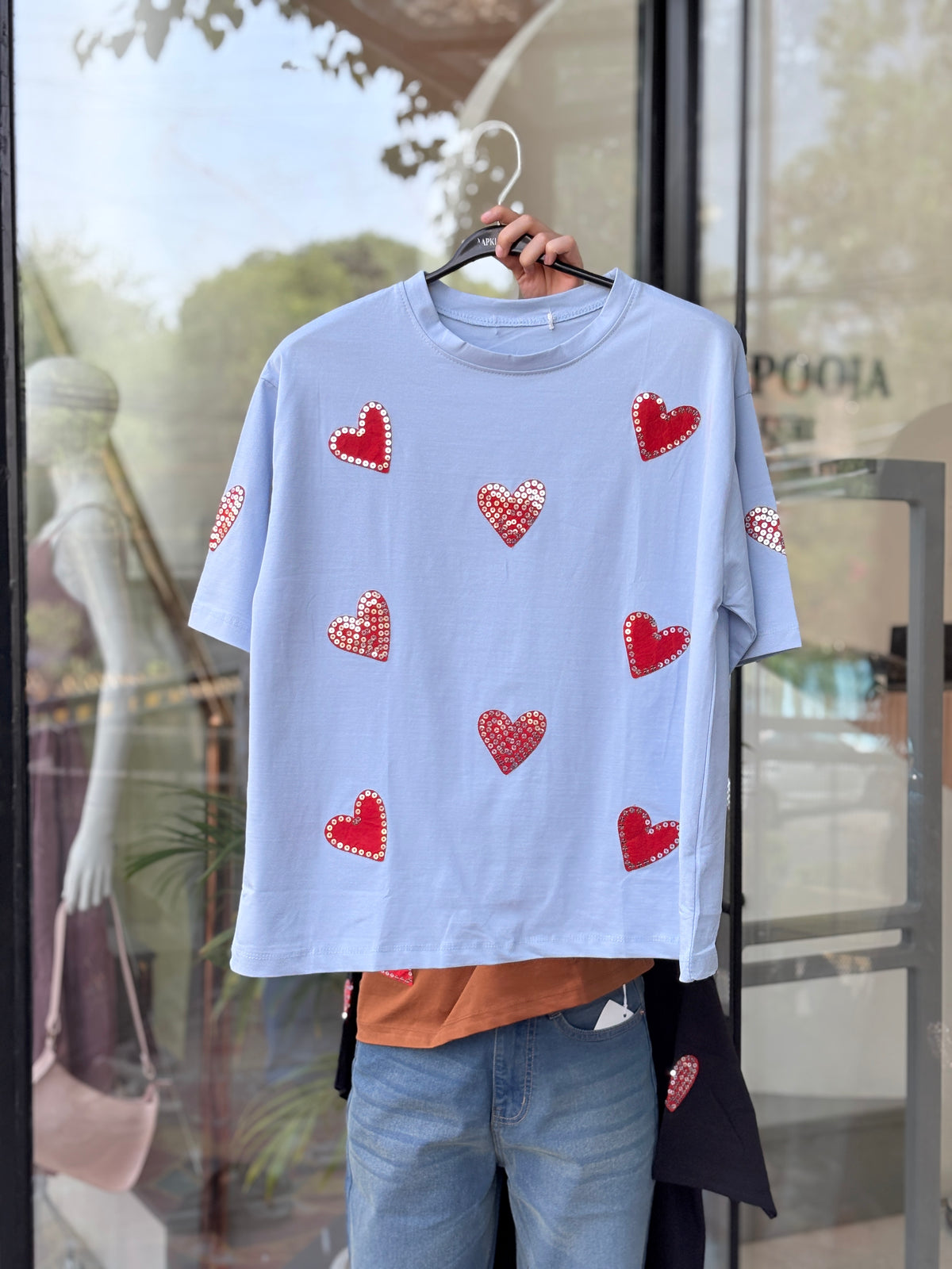 Sparkly Sequin Heart Casual Tee