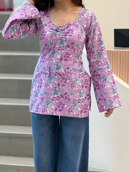 full sleeves short kurti with back dori