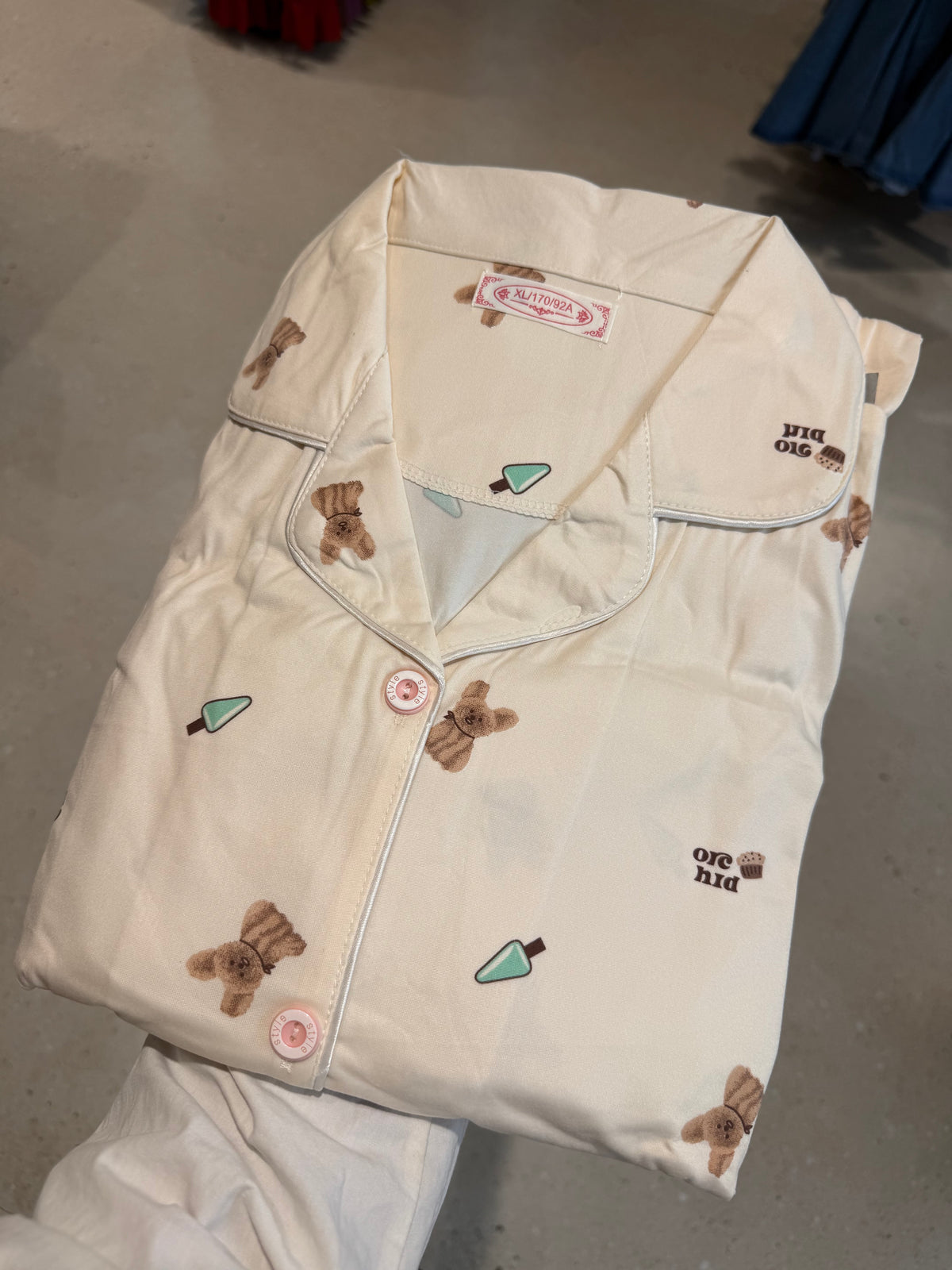 Bear ice cream 2 piece full sleeve night suit set