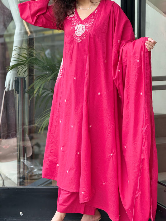 Embroidered Pure Cotton 3 Piece Suit