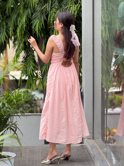 Pink one piece dress with strap back