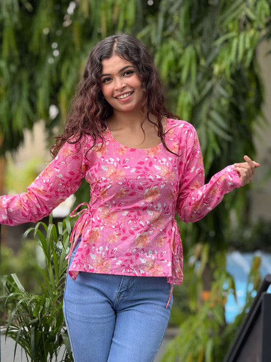 Short full sleeve kurti with side dori