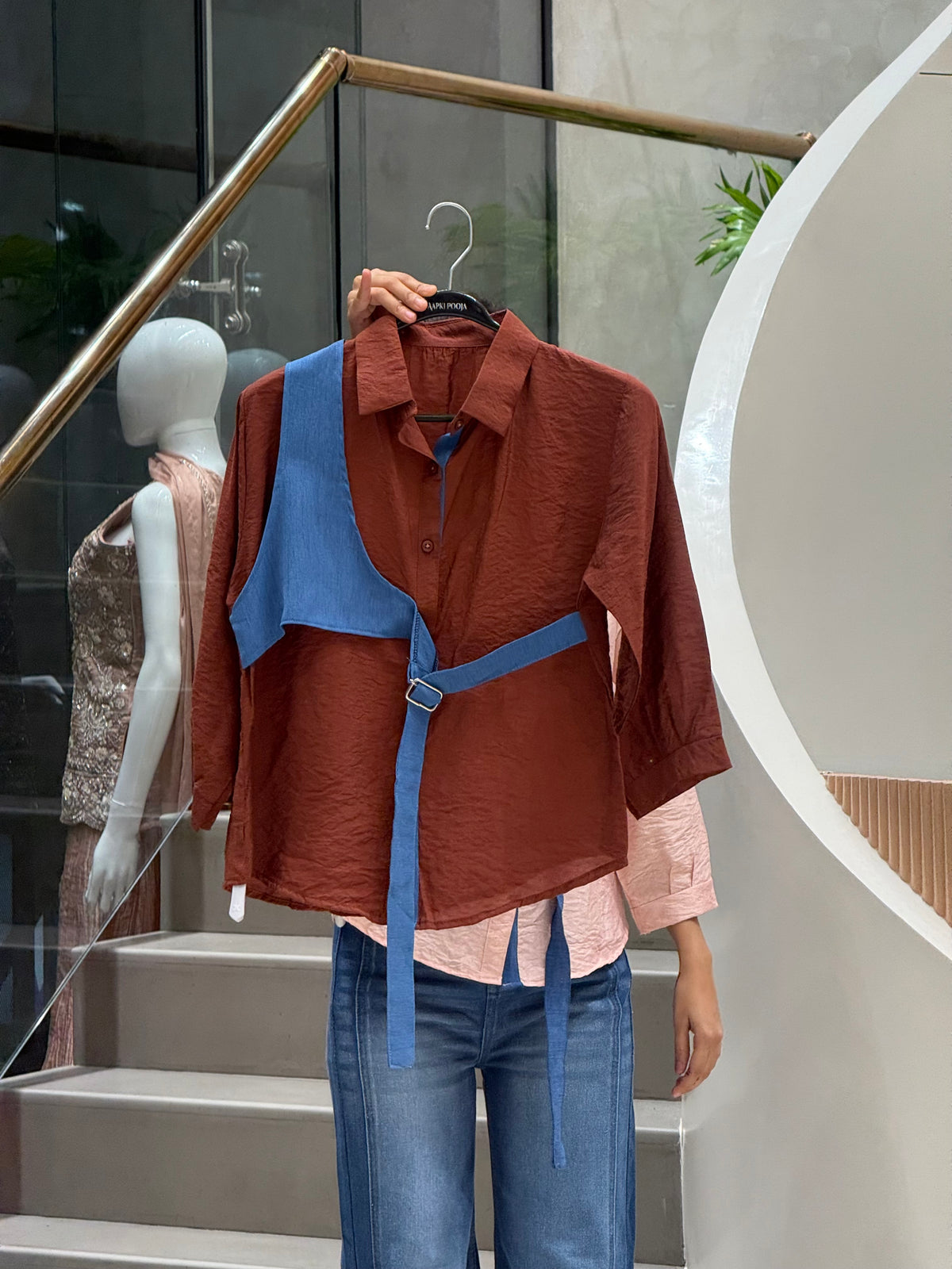 Partywear inbuilt belt shirt