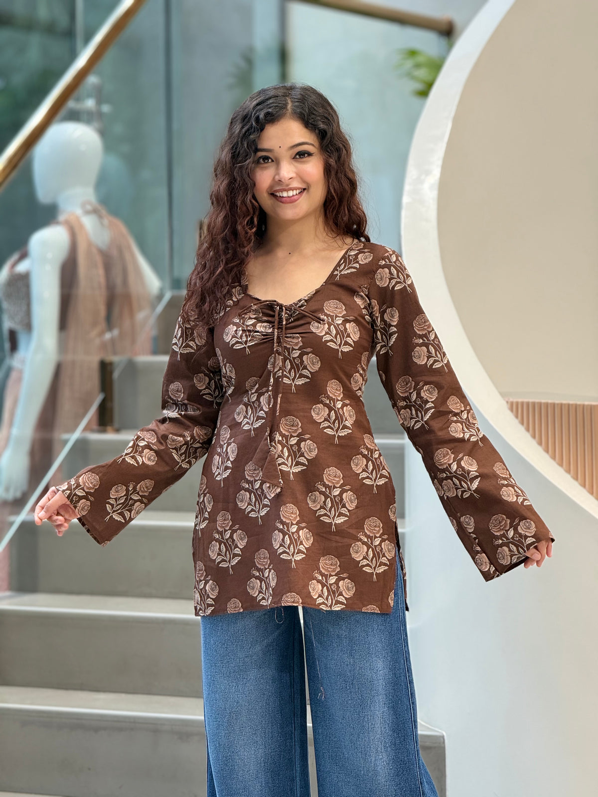 Full sleeves short kurti with back dori