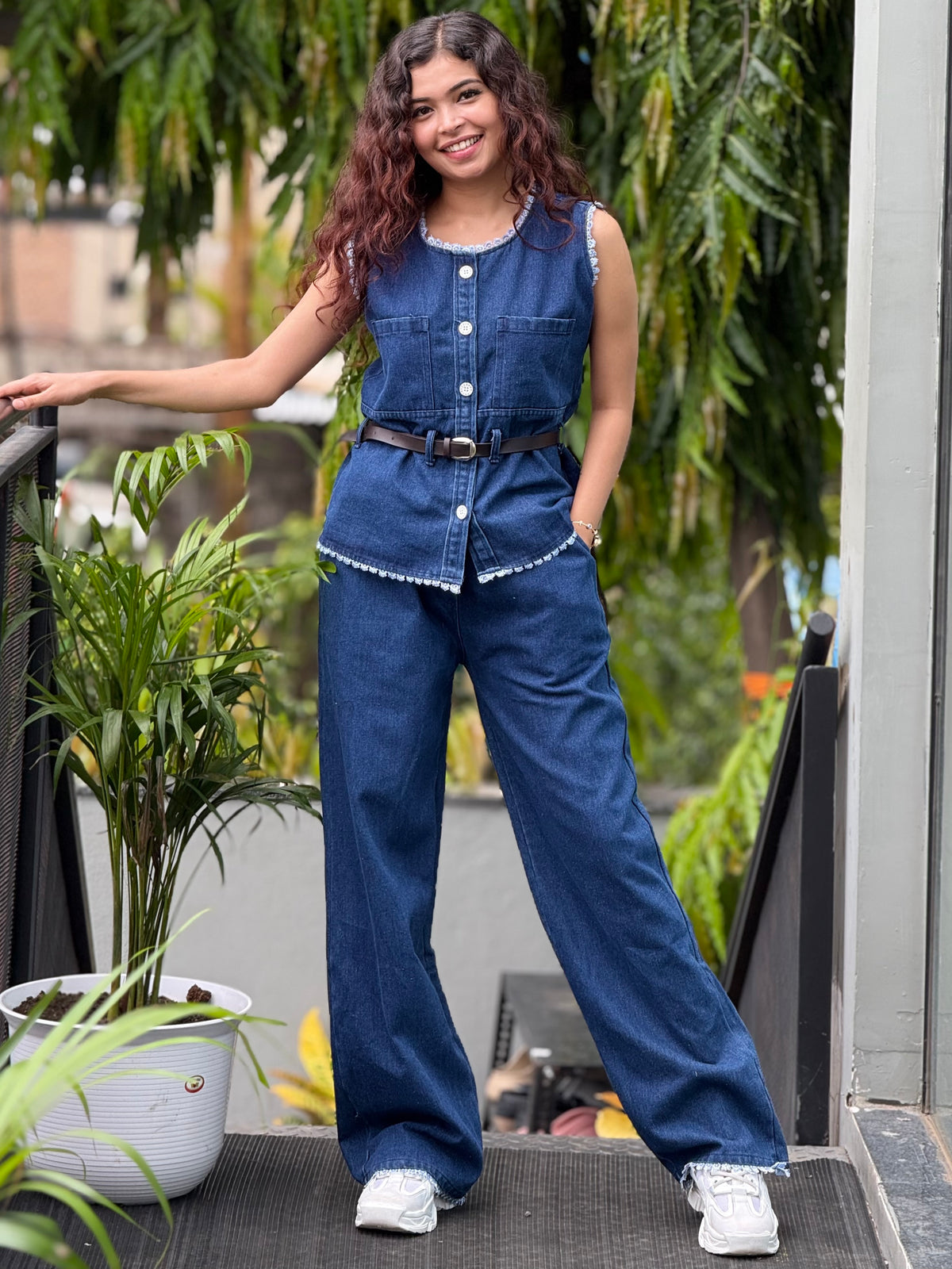 Vintage Denim Co-Ord Set with Wide Leg Pants