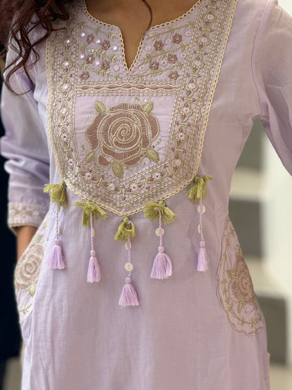 3 piece neckline embroidered cotton suit set
