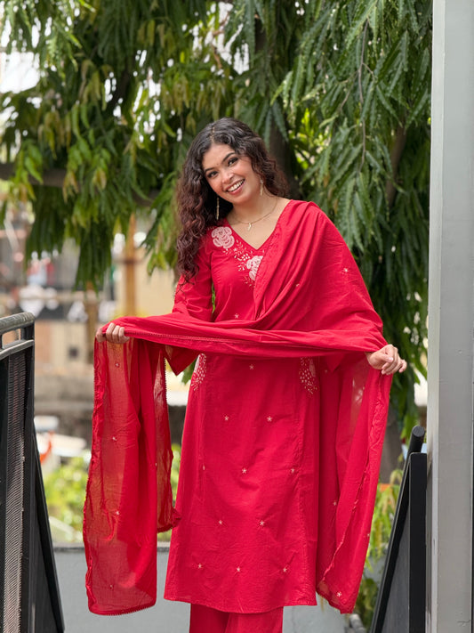 Women’s Traditional Red Embroidered Salwar Suit Set