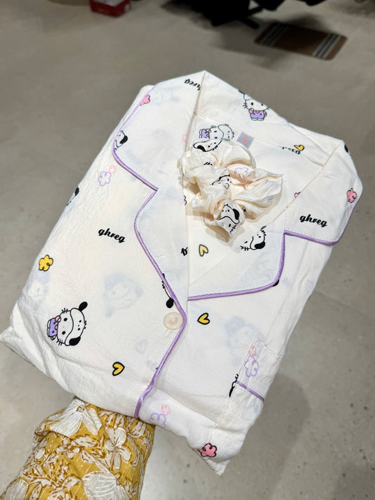 Pochacco Print Cloud Cotton 4-Piece Night Suit Set