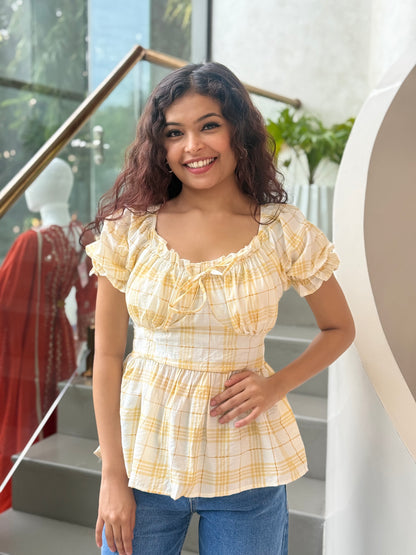 Smocked checks padded Top  ￼