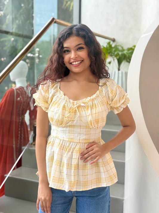 Smocked checks padded Top  ￼