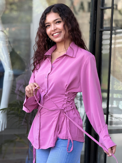 Pink Corset Style Shirt Top