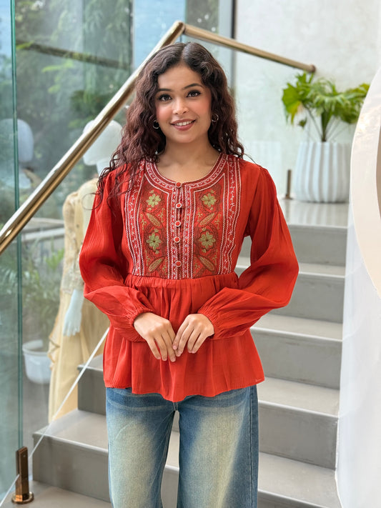 Beautiful Embroidered Top full sleeves