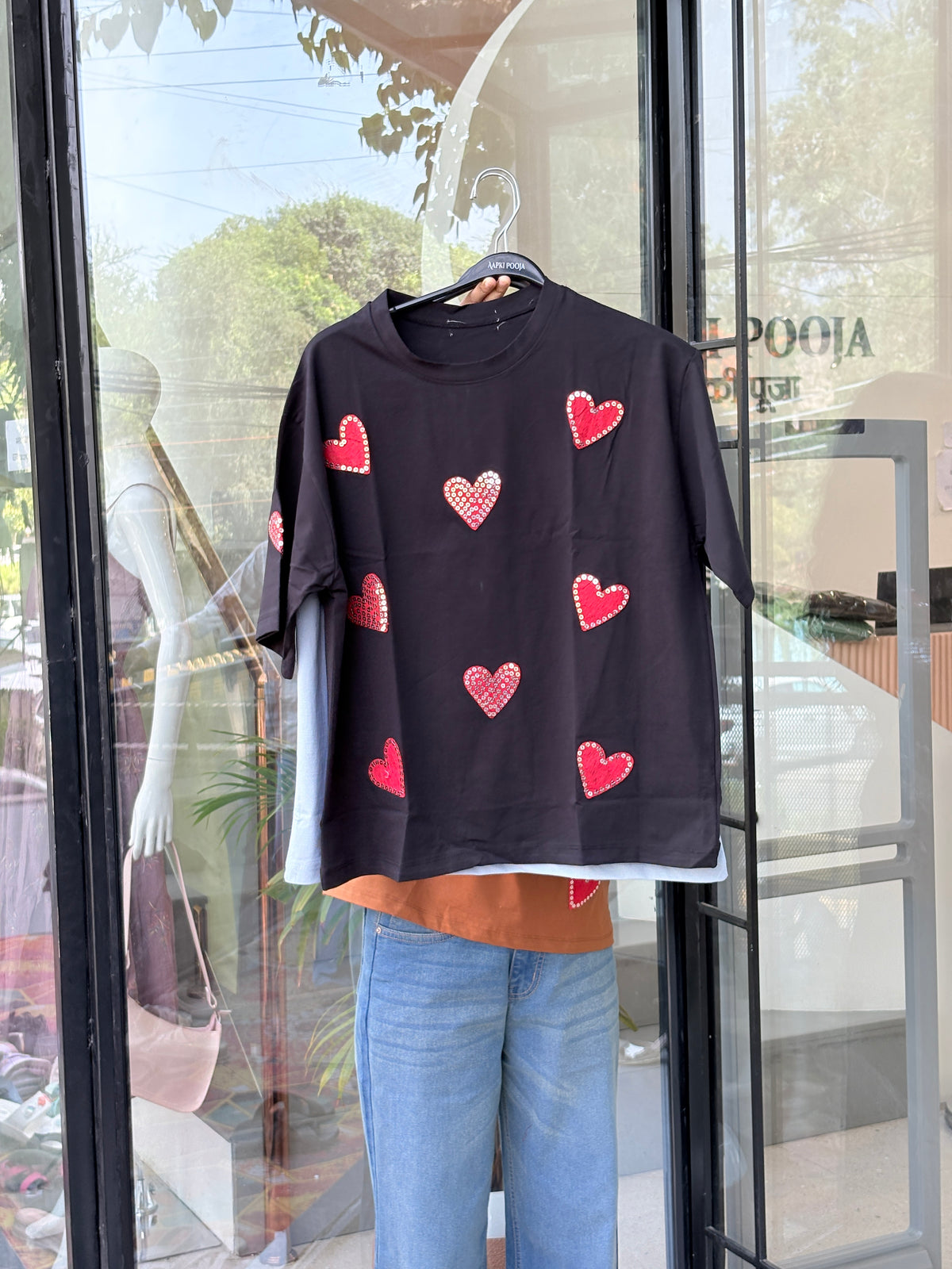 Sparkly Sequin Heart Casual Tee